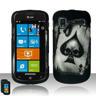 Best Price Rubberized Black Grey Ace Spade Skull Snap on Design Case Hard Case Skin Cover Faceplate for Samsung Focus I917 +Cell phone Bag