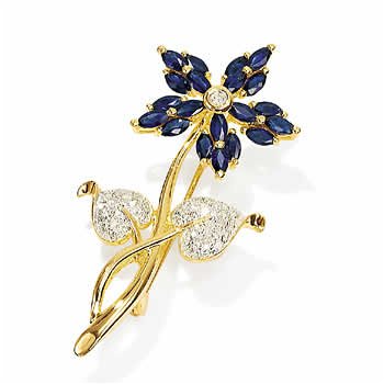 14k Gold Sapphire Flower Stick Pin With Diamond Center And Petals