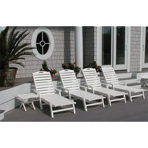 Nautical Chaise Lounge With Arms - Stackable-White by