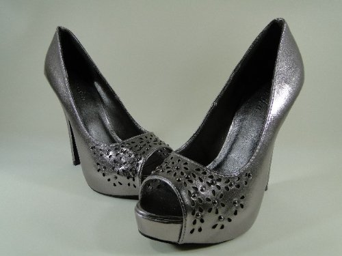 New Pewter Open Toe High Heel Dress Sandal #F05