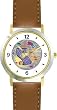 Torah Scroll & Menorah Plate Judaica Jewish Theme - WATCHBUDDY&reg; DELUXE TWO-TONE THEME WATCH - Arabic Numbers - Brown Leather Strap-Women's Size-Small