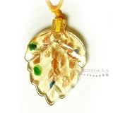 DICHROIC GLASS GOLD/YELLOW LEAF PENDANT NECKLACE 19