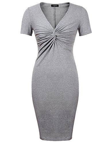 Laksmi Women's V-Neck Short Sleeve Luxury Fitting Banquet Party Midi Dress