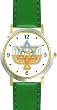 Hanukkah Candle Holder or Chanukia Jewish Star of David Judaica Jewish Theme - WATCHBUDDY&reg; DELUXE TWO-TONE THEME WATCH - Arabic Numbers - Green Leather Strap-Size-Large ( Men's Size or Jumbo Women's Size )