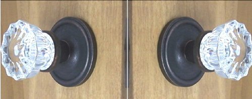 TWO SETS OIL RUBBED BRONZE - Perfect Antique Reproduction Crystal Glass FRENCH DOOR Knob Sets - Each lot contains all the TWO SETS OIL RUBBED BRONZE - Perfect Antique Reproduction Crystal Glass FRENCH DOOR Knob Sets - Each lot contains all the