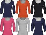 Womens Tops Ladies 3/4 Sleeve Cotton T-Shirts Plain Quality Tops