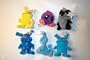 Neopet Plushies 2004 Mcdonald's - Grundo One Yellow, One Blue, One Starry, Jubjub One Purple, Blumaroo One Blue and Yurble One Shadow