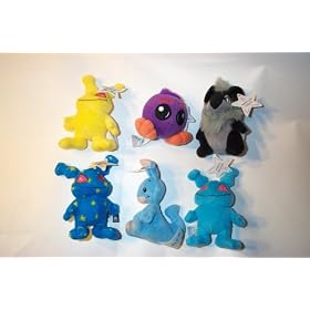 Neopet Plushies 2004 Mcdonald's - Grundo One Yellow, One Blue, One Starry, Jubjub One Purple, Blumaroo One Blue and Yurble One Shadow