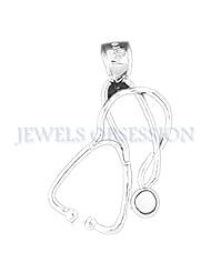 Rhodium-Plated 925 Sterling Silver 3-D Stethoscope Pendant