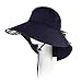 Womens Wide Brim Summer Sun Flap Cap Hat Neck Cover Cord Cotton UPF 50+ Navy