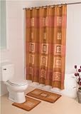 NEW ETCHINGS RUST CLAY FABRIC SHOWER CURTAIN, FABRIC COVERED RINGS, AREA RUG & CONTOUR RUG SET