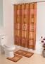NEW "ETCHINGS" RUST CLAY FABRIC SHOWER CURTAIN, FABRIC COVERED RINGS, AREA RUG & CONTOUR RUG SET