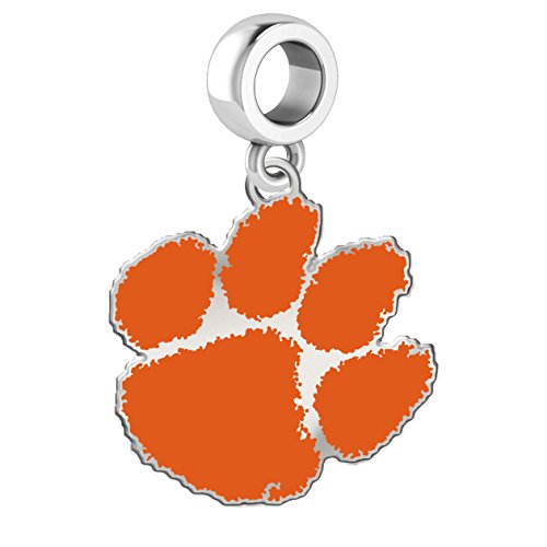 Clemson Tigers Silver Logo and School Color Dangle Charm Fits All European Style Charm Bracelets