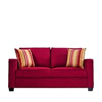 Handy Living MAD1-S83-AAA47 Madison Squared Arm Microfiber Sofa, Crimson Red With 2 Decorative Wine Striped Throw Pillows