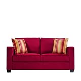 Handy Living MAD1-S83-AAA47 Madison Squared Arm Microfiber Sofa - Crimson Red With 2 Decorative Wine Striped Throw Pillows