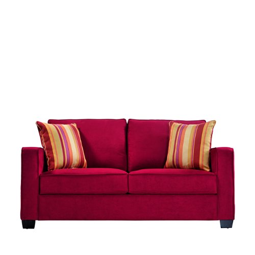 41W5MyRkZaL Handy Living MAD1 S83 AAA47 Madison Squared Arm Microfiber Sofa, Crimson Red With 2 Decorative Wine Striped Throw Pillows