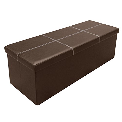 Best Price Plus Line Design Memory Foam Folding Storage Ottoman Bench with Faux Leather, 45