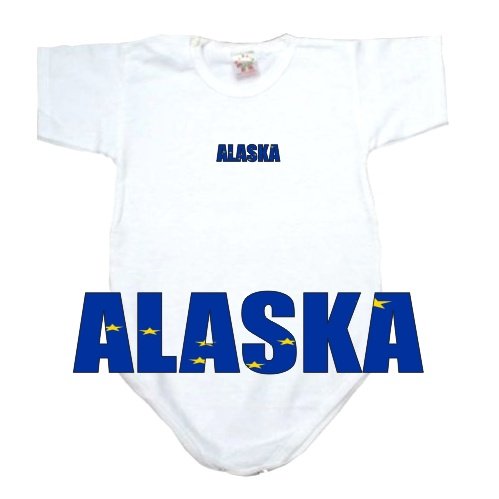 BABY BODYSUIT WHITE FLAG COLOR  ALASKA  6 - 9 Months