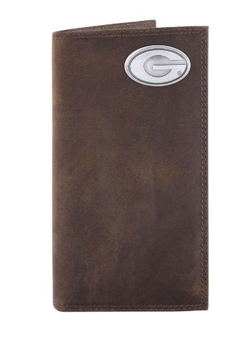 NCAA Georgia Bulldogs Light Brown Crazyhorse Leather Roper Concho Wallet, One Size