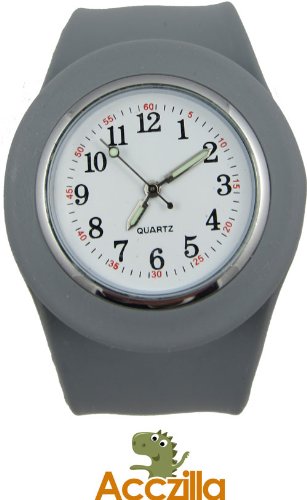 Acczilla Slap Watch - Silicone Slap On Watch - Grey - Large