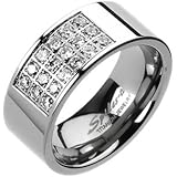 Spikes Mens Solid Titanium 9mm Radiant Cubic Zirconia Band Ring