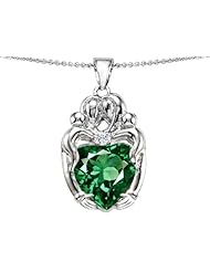 Original Star K (tm) Large Loving Mother Twins Family Pendant with 12mm Heart Shape Simulated Emerald in .925 Sterling Silver