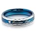 Men,Women's Wide 4mm 5mm Stainless Steel Band Ring CZ Black Silver Tone Blue Valentine Love Couple Wedding Engagement Promise
