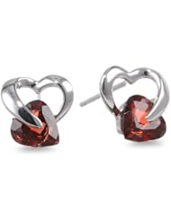 10k White Gold Heart Garnet Earrings