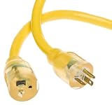 Woods Yellow Jacket 50-Foot 10/3 SJTW Yellow Power Cord with T-Blade Plug 20 Amp/125 Volt Rated with PowerLite Plug #2991