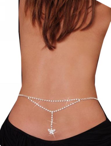 WIIPU NEW SEXY SILVER RHINESTONE BELLY WAIST LOWER BACK CHAIN(C357)
