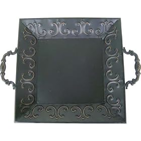 Black Metal Embossed Edges Tray with Handles, 16 inches square by Creative Co-op