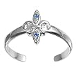 Sterling Silver Fashion Toe Ring - Fleur De Lise with Blue Sapphire CZ - 2mm Band Width