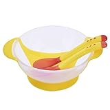 ベビーキッドはスプーンフォークボウルセットの変更フードボウルカラーをアシストサクションカップで料理を学ぶ - イエロー