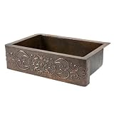 33 Copper Hammered Single Bowl Farmhouse Kitchen Sink with Scroll Design in Oil Rubbed Bronze
