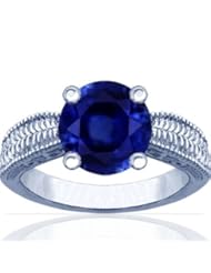 18K White Gold Round Cut Blue Sapphire Solitaire Ring (GIA Certificate)