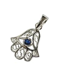 Sterling Silver Blue Cubic Zirconia Fatimas Hand Khamsa Pendant