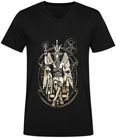 Keeky Men's V-neck Baphomet Satanic T-shirt L Black