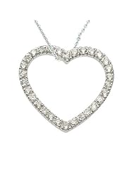 925 Sterling Silver Round Cubic Zirconia Open Heart Pendant/Necklace 18 Inches 925 Silver Chain