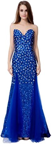 Roseshine Women's shiny tulle night dress sweetheart evening dress 8 Blue