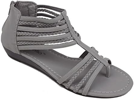 The Bay Women's Braided Low Wedge Gladiator Thong Sandals Gray 5