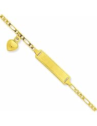 14K 6 inch Engravable Figaro Link with Dangling Heart Baby/Child ID Bracelet