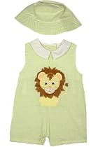 ZU Petit Ami Newborn Boys Lion Seersucker Romper with Hat, 9M