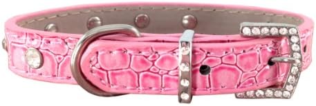 Glamorous Fashionable Rhinestone Studded Pink Faux Crocodile Pet Necklace /Adjustable Dog Collar - Medium Size