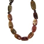 Tourmaline Necklace 06 Beaded Multi Color Nugget Black Wood Gemstone Pink Crystal 18