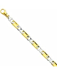 Genuine 14K Yellow Gold Two-Tone 10.6Mm Polished Fancy Link Bracelet 8.5 Inches 100% Satisfaction Guaranteed.