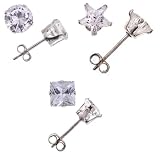 Sterling Silver CZ Stud Earring Set - Circles, Squares and Stars