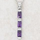 14K White Gold Amethyst and Diamond Three Stone Pendant