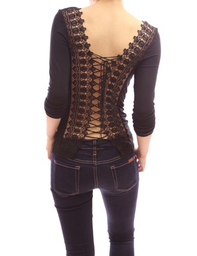 PattyBoutik Corset Embroidered Back Long Sleeve Party Clubwear Blouse Top