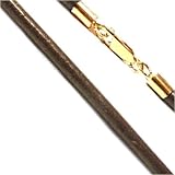 14K Yellow Gold Dark Brown 2mm 20 Leather Cord Necklace