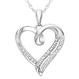 Sterling Silver White Round Diamond Heart Pendant (1/10 cttw)